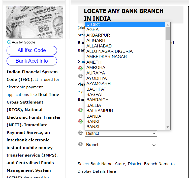 bank ifsc code finder tool